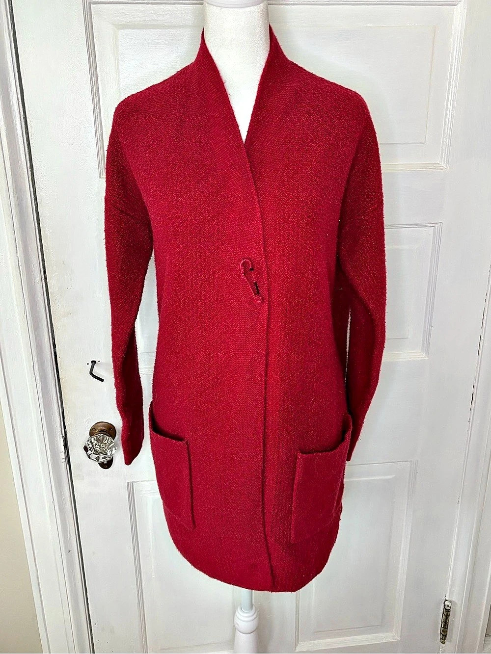 J. Jill Red Open Cardigan with Decorative Safety Pin Closure
